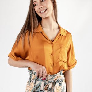 Chemisier femme léger jaune moutarde avec poche sur le cœur