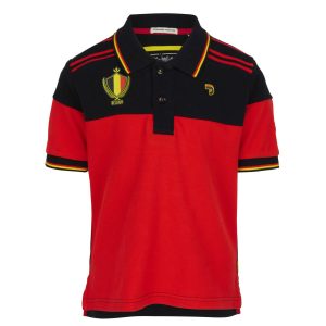 Polo enfant unisexe rouge et noir avec drapeau belge