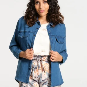 Sur-chemise femme bleu léger en denim