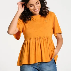 Top femme ocre avec bas en voilure