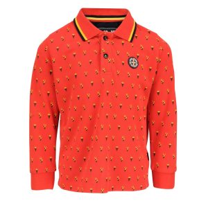 Polo enfant unisexe longues manches rouge avec imprimé frites