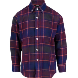 Chemise garçon en flanelle à carreaux bleu et bordeaux