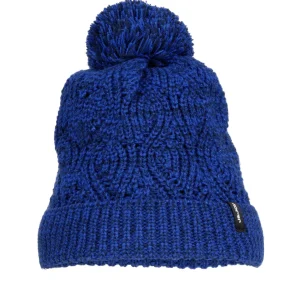 Bonnet femme à pompom bleu marine