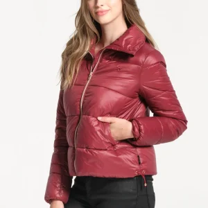 Veste doudoune femme bordeaux avec imprimé fleuri à l'intérieur