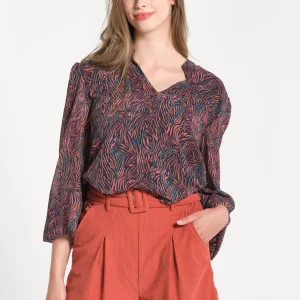 Chemisier femme manches amples avec imprimé ligné et coloré