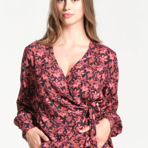 Chemisier femme avec imprimé floral rouge