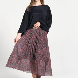 Jupe femme longue voilée avec imprimé ligné et coloré