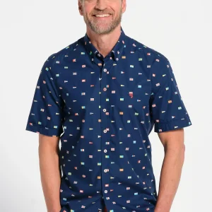 Chemise homme bleu marine avec drapeaux