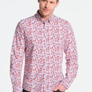 Chemise homme imprimé fleuri rouge et bleu