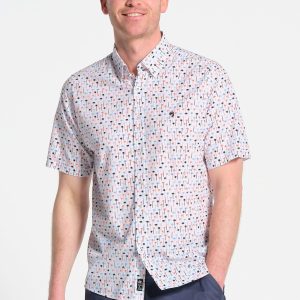 Chemise blanche homme, imprimé palmiers, col boutonné