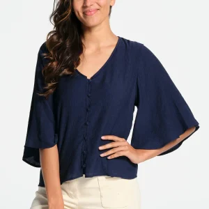 Chemise femme bleue marine, manches kimono