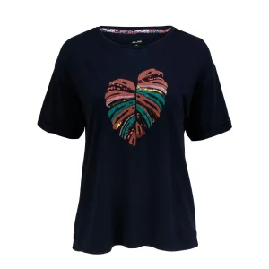 T-Shirt femme bleu marine, imprimé avec sequins