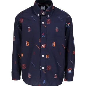 Chemise garçon bleue marine avec imprimé Chicago