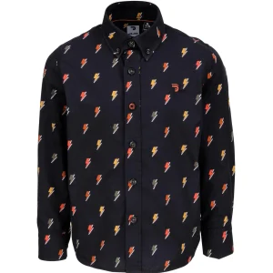 Chemise garçon noire avec motif éclairs
