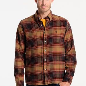 Chemise homme rouge, grise et beige à carreaux