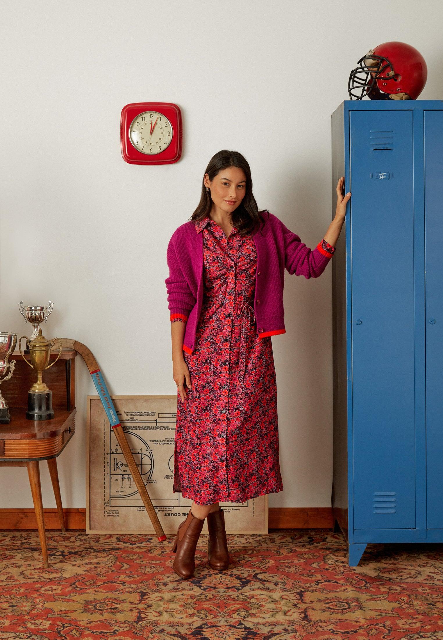 Cardigan femme fuchsia à boutons – Image 7