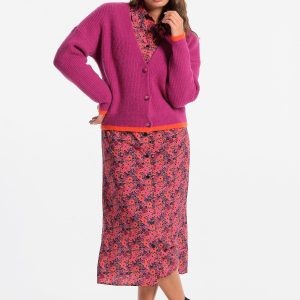 Cardigan femme fuchsia à boutons
