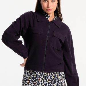 Cardigan femme bleue marine avec poches