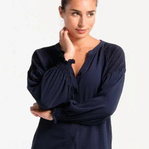Chemisier femme bleu marine avec poignets élastiqués