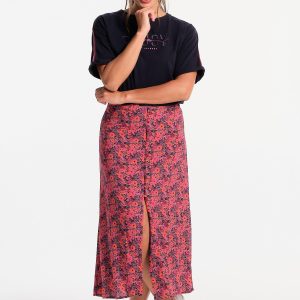 Jupe femme longue fuchsia fleurie