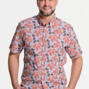 Chemise homme manches courtes végétaux ocre