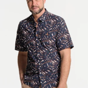 Chemise homme manches courtes feuilles foncées
