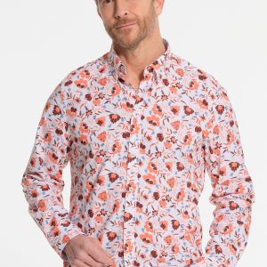 Chemise homme blanche et fleurs rouges