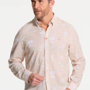 Chemise homme beige imprimés en négatif - effet lin