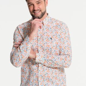 Chemise homme blanche et micro-fleurs rouges