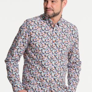 Chemise homme bleue et fleurs