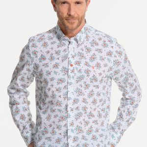 Chemise homme blanche avec fleurs dessinées