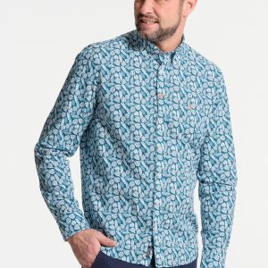 Chemise homme bleue et feuilles