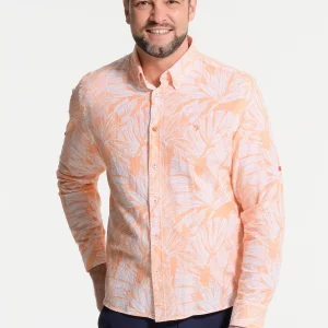 Chemise homme orange et végétaux - effet lin