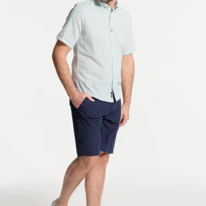 Chemise homme manches courtes turquoise - effet lin