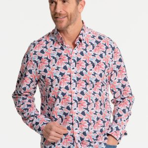 Chemise homme bleue avec fleurs rouges