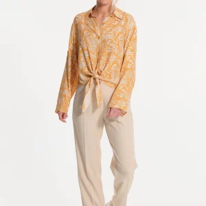 Chemisier végétal avec manches 3/4 et nœud jaune