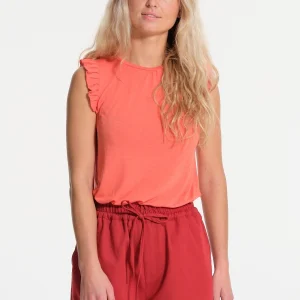 Top orangé sans manches