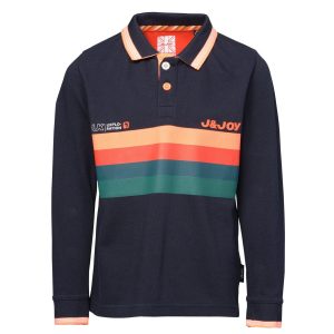 Polo garçon bleu avec lignes multicolores