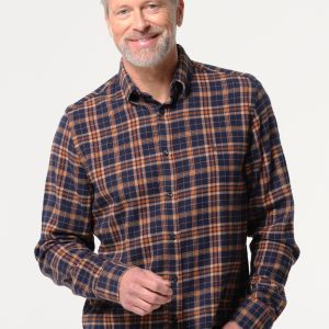 Chemise homme quadrillée brun et bleu