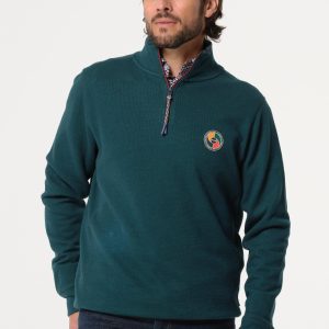 Sweatshirt homme vert avec logo tennis et col montant