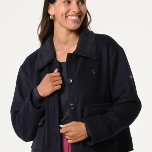Cardigan femme bleu marine avec imprimé intérieur géométrique