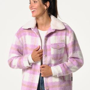 Polar femme à carreaux roses avec col doublé