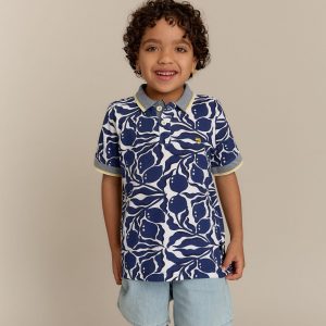 Polo garçon blanc avec citrons bleus