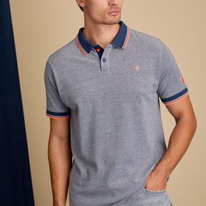 Polo homme bleu avec col contrasté