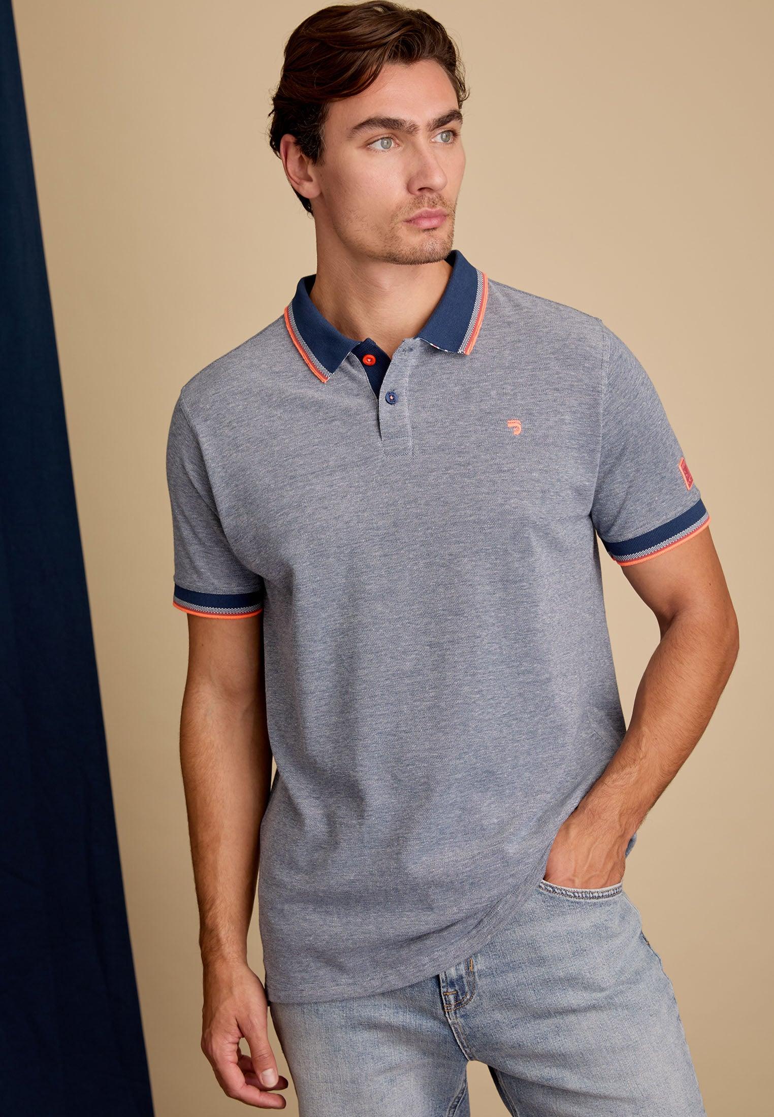 Polo homme bleu avec col contrasté