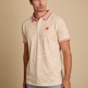 Polo homme beige avec motif végétal