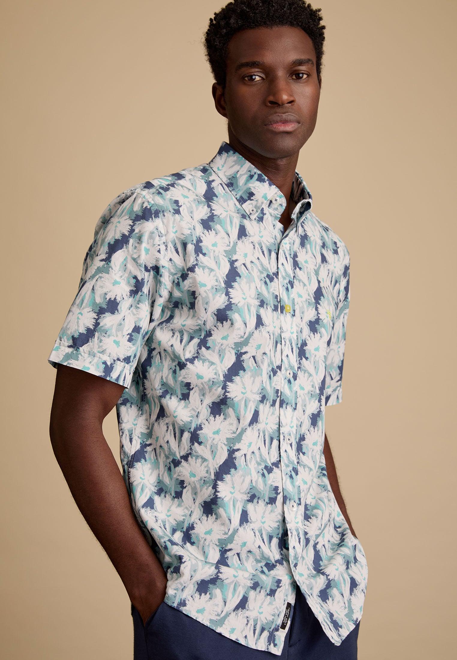 Chemise homme blanche courtes manches motif fleuris – Image 7