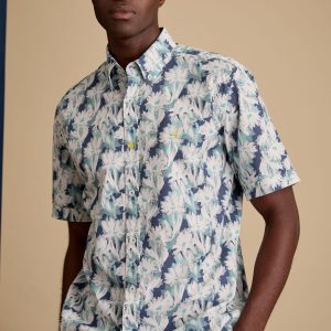 Chemise homme blanche courtes manches motif fleuris