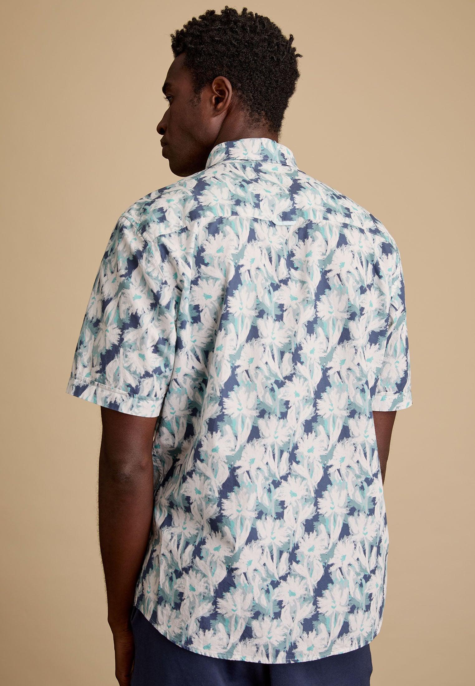 Chemise homme blanche courtes manches motif fleuris – Image 2