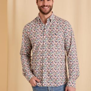 Chemise homme multicolore longues manches avec motifs fleuris
